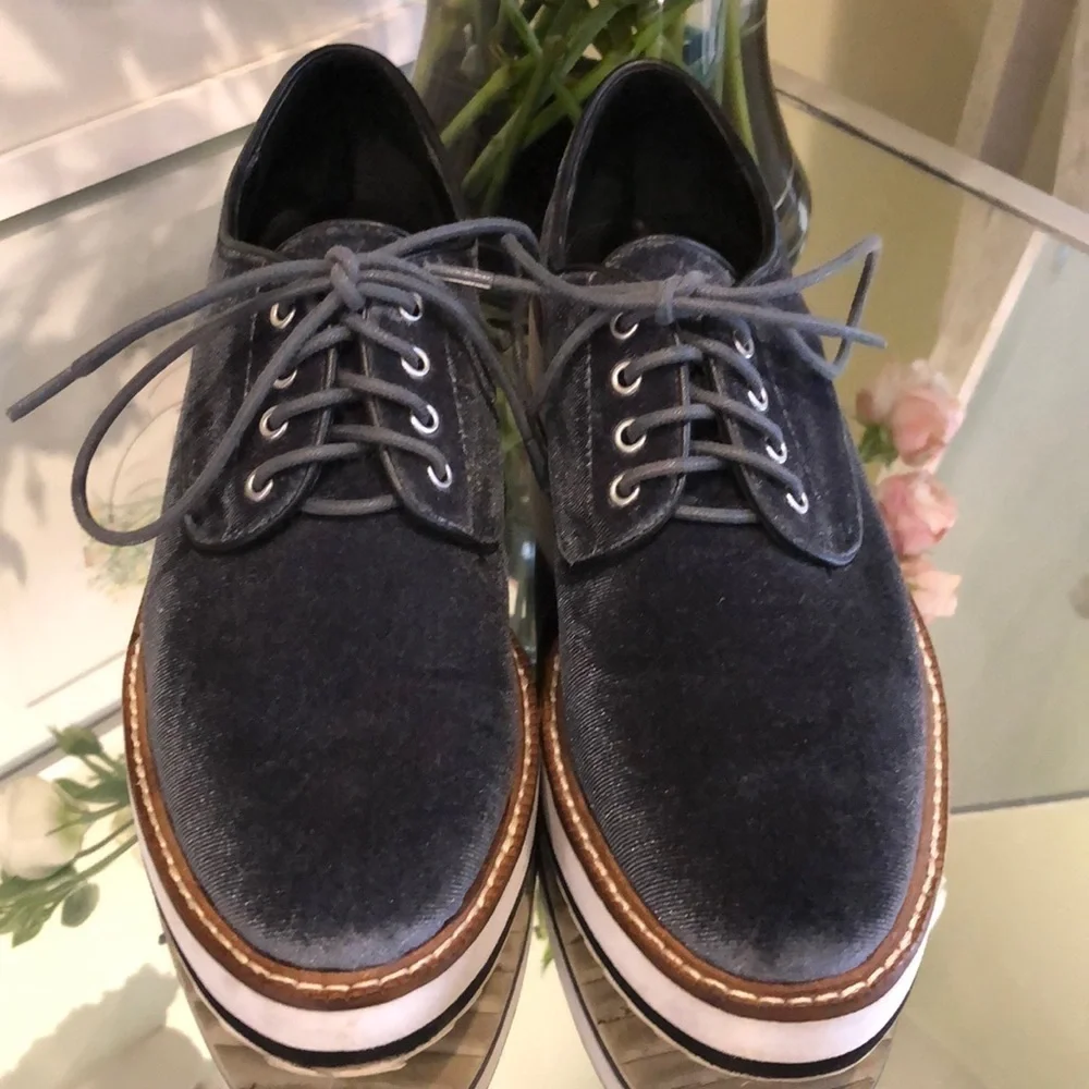 Shellys London Dark Grey Velvet Platform Shoes, size 5.5